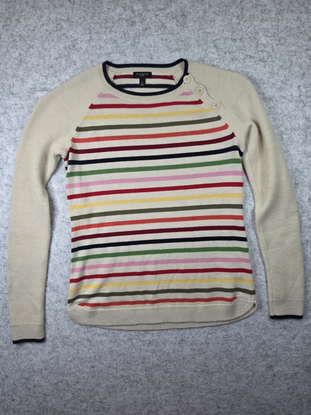Talbots Cream Sweater with Multi-Color Stripes - Picture 2 of 10